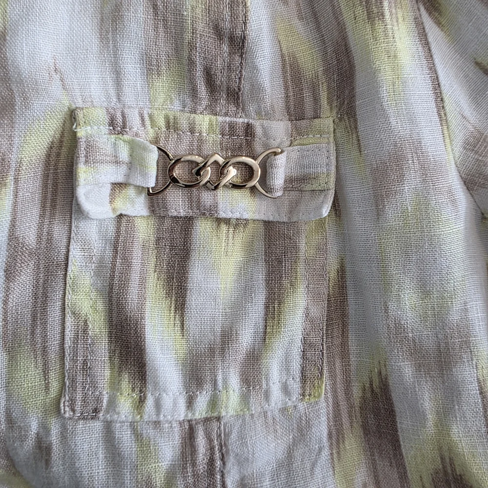 JM Collection 100% Linen Petite Button Up Blouse Neutral Lightweight Top